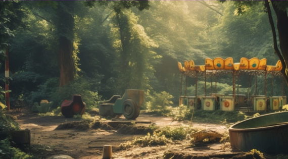 Illustration représentant un parc de jeu abandonné, aussi inutile qu'une entreprise sans clients